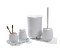 5 Pièces Ensemble Accessoire Salle de Bain Blanc Complet avec Poubelle