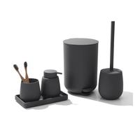 5 Pièces Ensemble Accessoire Salle de Bain Gris Complet avec Poubelle