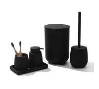 5 Pièces Ensemble Accessoire Salle de Bain Noir Complet avec Poubelle