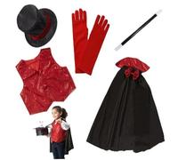 5 pièces/ensemble costume de magicien enfants semblant jouer jeu de rôle ensemble magicien en tissu comprenant un chapeau, un gilet, une baguette, une cape et des gants Costumes d'habillage pour e