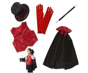 5 pièces/ensemble costume de magicien enfants semblant jouer jeu de rôle ensemble magicien en tissu comprenant un chapeau, un gilet, une baguette, une cape et des gants Costumes d'habillage pour e