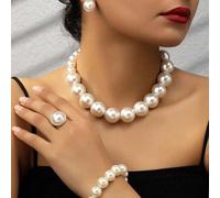 5 pièces Ensemble de bijoux élégant et polyvalent avec collier, boucles d'oreilles, bague et bracelet en perle pour femmes. Convient pour le mariage, le port quotidien, un excellent cadeau Taille Uniq