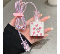 5 pièces Ensemble de chargeur de téléphone 20W/18W avec design en forme de cœur rose, protecteur de câble de charge, protecteur de tête de charge, compatible avec 11 12 13 14 15 16 17 Taille UniqueTPU