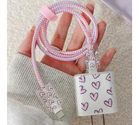 5 pièces Ensemble de chargeur design cœur rose, chargeur 20W/18W, protecteur de câble de charge, protecteur de tête de chargeur, compatible avec 11 12 13 14 15 16 17 Taille UniqueTPU