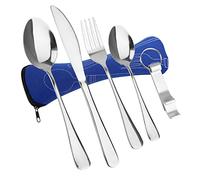 5 Pièces Ensemble de Couverts Camping avec Cuillère Fourchette Couteau Ouvre-bouteille Sac de Rangement Set, Portable en Acier Inoxydable Poli Miroir pour Pique-Nique,Voyage,Cuisine,École,Bureau