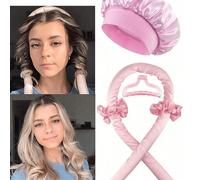 5 pièces Ensemble de fer à friser sans chaleur, comprenant : Fer à friser sans chaleur, Bonnet de nuit en satin, Bandeau sans chaleur, Chouchous, Bonnet de nuit doux, Outil de coiffure flexible, Convi