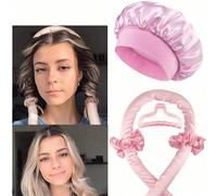 5 pièces Ensemble de fer à friser sans chaleur, comprenant : Fer à friser sans chaleur, Bonnet de nuit en satin, Bandeau sans chaleur, Chouchous, Bonnet de nuit doux, Outil de coiffage flexible, Convi
