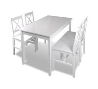 5 pièces. Ensemble de salle à manger en pin - Ensemble de salle à manger blanc pour un intérieur élégant - Durable et respectueux de l'environnement - Parfait pour les familles et les hôtes