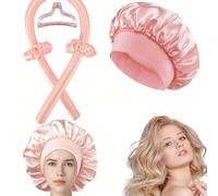 5 pièces Ensemble d'outils de coiffure sans chaleur en satin pour boucles, comprenant 1 pièce de boucleur de cheveux sans chaleur, 1 pièce de bonnet de nuit en satin, 1 pièce de pince à cheveux, 2 piè