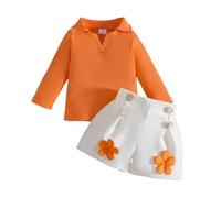 5 PièCes Ensembles éLéGant VêTements Fille, Ensemble Fille T-shirt Côtelé Manches Longues avec Short Fleuri pour Enfant Vêtements Confectionnés en Coton Doux et Confortable Idéal pour Tous les Jours