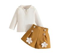 5 PièCes Ensembles éLéGant VêTements Fille, Ensemble Fille T-shirt Côtelé Manches Longues avec Short Fleuri pour Enfant Vêtements Confectionnés en Coton Doux et Confortable Idéal pour Tous les Jours