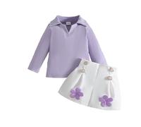 5 PièCes Ensembles éLéGant VêTements Fille, Ensemble Fille T-shirt Côtelé Manches Longues avec Short Fleuri pour Enfant Vêtements Confectionnés en Coton Doux et Confortable Idéal pour Tous les Jours
