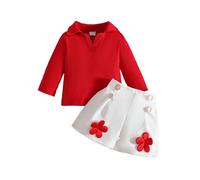 5 PièCes Ensembles éLéGant VêTements Fille, Ensemble Fille T-shirt Côtelé Manches Longues avec Short Fleuri pour Enfant Vêtements Confectionnés en Coton Doux et Confortable Idéal pour Tous les Jours