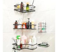 5 Pièces Étagère de Douche sans Percage, Rangement Douche pour Salle, Support de gel Shampoing, Etagere Douche avec Crochets, Étagère de Rangement Douche Auto-adhésif, Noir