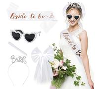 5 Pièces EVJF Accessoire Bride to Be, Kit EVJF avec Voile Mariée, Écharpe Future Mariée, Lunette Coeur avec Perles, Marqueur, Bandeau pour Fête Déguisement Mariage Enterrement de Vie de Jeune Fille