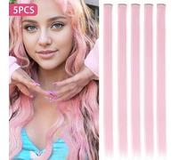 5 pièces Extensions de cheveux clip-on roses, 50 cm de long droits, en matériau synthétique, convient pour l'Halloween, les fêtes de mode, Noël, le Nouvel An et autres occasions, peut être utilisé com