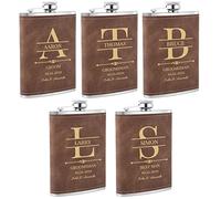 5 Pièces Flasques a Alcool Personnalisés, Flasques Whisky en Inox 304 8oz/227ml Personnalisables pour EVG, Flasque de Mariage Personnalisés pour les Garçons D'Honneur et les Témoins (Marron)