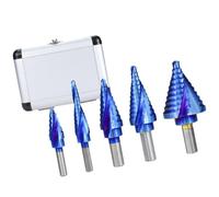 5 Pièces Foret Conique à Paliers à Poignée Triangulaire | Acier Hss, Coupe Rapide et Trous Ronds Nets, Boîte de Rangement Aluminium, Bleu