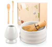 5 Pièces Fouets À Matcha, Matcha Kit, Matcha Set, Ensemble De Fouet À Matcha Bol À Matcha, Fouet, Porte-Fouet, 2 Cuillère À Thé, Pour La Préparation Traditionnelle Du Thé Matcha (Blanc)