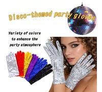 5 pièces Gants à paillettes disco rétro, convient pour la scène, les fêtes, le cosplay, taille unique adulte 5 pièces rouges,1 pièce rouge,Lot de 5 noirs,Noir 1 pièce,jaune doré 5 pièces,Argent 1 pièc