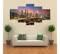5 Pièces Hd Imprimé Toile Art Mural Impressions Sur Toile Pour Salon Décoration Moderne Impressions Sur Toile Vue Nocturne Des Bâtiments De La Ville De New York Avec Cadre 100 X 50 Cm Décor À La Mais
