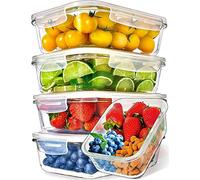 [5 Pièces] Hermetique Boite Alimentaire Verre avec Couvercles - Boite Conservation Verre sans BPA - Recipient en Verre (1060 ml: 1-compartiment)