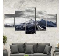 5 Pieces Impression Sur Toile Intissee, Loup Animal Paysage Montagne Tableaux Decoration Murale Hd Affiche Pour Le Salon Mur Art Affiche Galerie, 100×55 Cm Affiche De Photo D'Art De Mur D'Hô -8L9K/Q2N