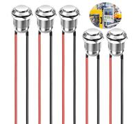 5 Pièces Interrupteur à Bouton Poussoi, 12mm Bouton Poussoir Momentané avec Câble Mini interrupteur Coque Métallique Tête Haute Poussoir Rond Étanches IP65 Précâblés Idéal pour Klaxon Voiture Maison