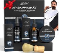 5 Pièces Kit De Rasage Pour Hommes Coffret Cadeau Comprenant Du Savon À Raser Beurre Barbe Bavoir Tablier Huile De Pré-Rasage Après Rasage Lotion Crème Blaireaux Rasage Pour Hommes