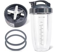 5 Pièces Lames & Gobelets 32 oz Compatibles avec NutriBullet 600W & 900W | Pièces de Rechange pour Blender, Incluant 1 Couvercle Flip-Top To-Go et 2 Joints en Caoutchouc, pour Smoothies et Jus