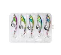 5 Pièces Leurres de Pêche Kit, Poissons Nageur Flottants 15 g, Hameçons Appâts Artificiels, kit de Leurre à Manivelle, Métal Dur Leurres en Mer pour Perche Brochet Sandre Chevesne