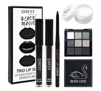 5 Pièces Lot Maquillage Gothique, pour Carnaval Halloween | Rouge à Lèvres Mat Noir Mat 3 en 1, Blanc Peinture Visage, Palette D'ombres à Paupières Smoky Noir, MaquillageNoir
