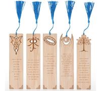 5 Pieces LOTRS Bookmark for Men & Women, Lord of Rings Themed Hobbits Bookmarks Set with Silk Tassel, Wooden Book Markers for Reading