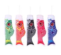 5 Pièces Manche à Air Carpe Japonaise en Satin, 55cm | Impression Vive et Belle Finition, Compacte et Portable, à Suspendre Facile, Décoration Extérieure pour Couleur Aléatoire