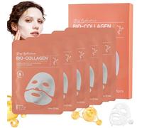 5 Pièces Masque Bio Collagene Real Deep Mask, Bio Collagen Mask Réduit Efficacement Rides Hydrate en Profondeur Resserre Pores Atténue ridules Convient à Tous Types Peau