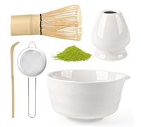 5 Pièces Matcha Kit, Ensemble à Matcha, Kit à Matcha, Avec Cuillere Matcha, Bol Matcha Bec Verseur, Fouet a Matcha, Support de Fouet à Matcha, Tamis à Matcha, pour La Cérémonie Du Thé Matcha (C)