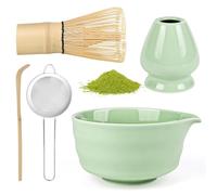 5 Pièces Matcha Kit, Ensemble à Matcha, Kit à Matcha, Avec Cuillere Matcha, Bol Matcha Bec Verseur, Fouet a Matcha, Support de Fouet à Matcha, Tamis à Matcha, pour La Cérémonie Du Thé Matcha (A)