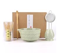 5 Pièces Matcha Kit, Ensemble à Matcha, Kit à Matcha, Avec Cuillere Matcha, Bol Matcha Bec Verseur, Fouet a Matcha, Support de Fouet à Matcha, Tamis à Matcha, pour La Cérémonie Du Thé Matcha (Vert)