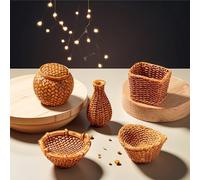 5 pièces Mini paniers en bambou Décoration de maison de poupée réaliste, en résine ABS, brun olive, idéal pour les scènes miniatures, les accessoires de photographie et les décorations de fête, access