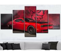 5 Pièces Moderne Red Dodg Challenger Muscle Car Art Poster Decoration pour Le Maison, Salon, Chambre, Cuisine