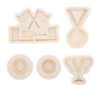 5 Pièces Moule en Silicone 3d, Pneus, Trophées et Médailles | Blanc, Surface Lisse et Antiadhésive, pour Pâte Polymère, Résine, Décoration de Gâteaux