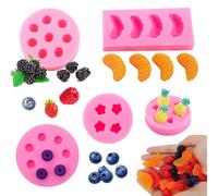 5 PièCes Moule Silicone Fruits Moules Chocolat 3D Mini Ananas Fraise Orange Myrtille MûRe Moule Fruits pour Chocolat GeléE de GâTeau DéCoration Bougie Outil Bricolage