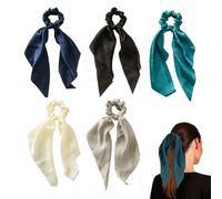 5 Pièces Mousseline de Soie Cheveux Chouchous élastiques à Cheveux Chouchou Cheveux pour Femmes Cheveux Epais Ties Cordes Cravates Pour Queue de Cheval Filles Floral(Vert/Bleu/Noir/Gris/Beige)