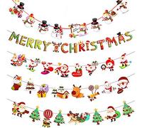 5 Pièces Noël Guirlande Banderole, Noël Décoration Suspendu en Papier Guirlande, avec Motif de Lettre de Dessin Animé, père Noël, Bonhomme de Neige et Renne, Utilisé pour la Décoration Fête de Noël