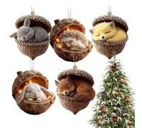 5 Pièces Ornements d'animaux De Noël, Ornements De Glands d'animaux De Forêts, Décorations d'arbre De Noël en Acrylique 2D, Pendentif De Gland Mignon pour La Cheminée De La Pièce