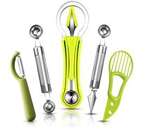5 Pièces Outil à Découper les Fruits Éplucheur, Cuillère à Melon en Acier Inoxydable 4 en 1, Cuillère à Melon à Double Embout, Coupe Avocat 3 en 1 Éplucheur Skinner, Trancheur de Pommes