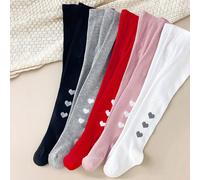 5 pièces/Paquet Collants de couleur unie pour enfants avec motif en forme de cœur, style doux et mignon, tissu doux et agréable à la peau, convient pour l'école, les tenues décontractées et quotidienn