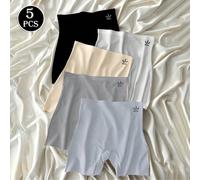 5 pièces/paquet Culottes de pour femmes, confortables et douces pour la peau, imprimées, taille haute, en soie de glace, sans couture, contrôle du ventre, anti-exposition, effet liftant des fesses L,M