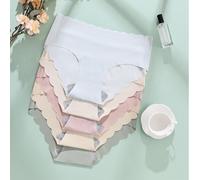 5 pièces/Paquet Culottes taille basse pour femmes, design à ourlet ondulé - Tissu doux et extensible, sous-vêtements quotidiens confortables de couleur unie, slips décontractés L,M,S,XLUnicoloreTissu