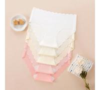 5 pièces/Paquet Culottes taille basse pour femmes, design à ourlet ondulé - Tissu doux et extensible, sous-vêtements quotidiens confortables de couleur unie, slips décontractés L,M,S,XLTissu tricoté